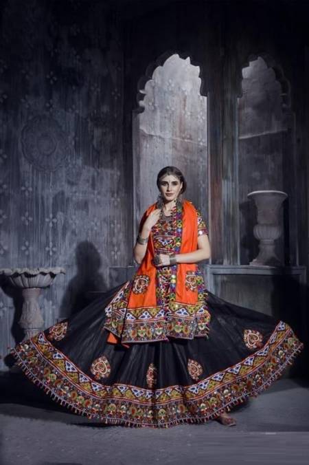 Orange And Black Colour Rajwadi Vol 1 New latest Designer Navratri Special Silk Lehenga Choli Collection 7003 A